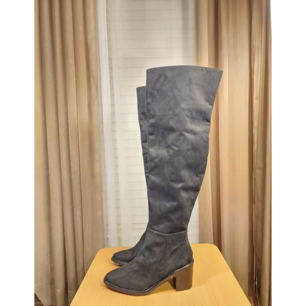 Seychelles Classic Microsuede Over the Knee Block Boots 7 M BLACK Regular Calf